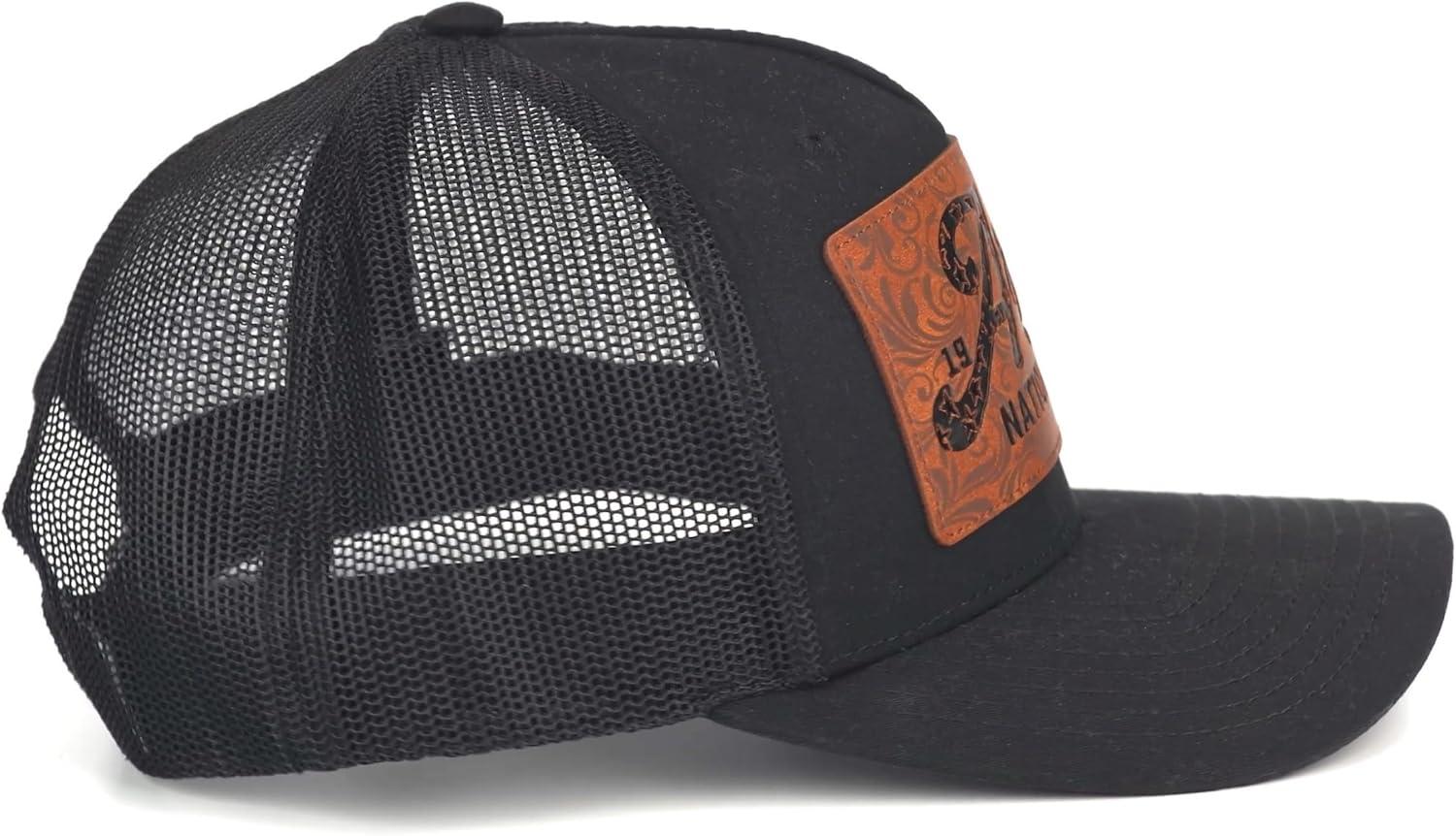 imageARIAT Mens Filigree Stars and Stripes Faux Leather Patch Trucker CapBlack