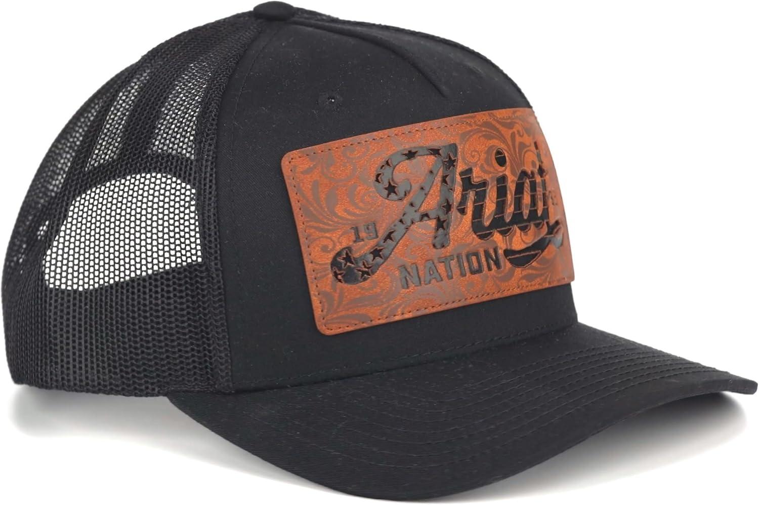 imageARIAT Mens Filigree Stars and Stripes Faux Leather Patch Trucker CapBlack