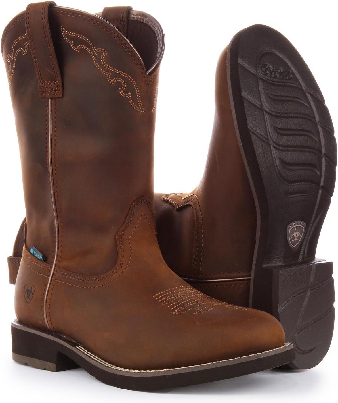 imageARIAT womens Delilah Round Toe Waterproof Western BootWestern BootDistressed Brown