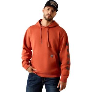ARIAT mens Rebar Lightweight Logo Hoodie(Lightweight Logo/Burnt Brick/Brandy Snifter)