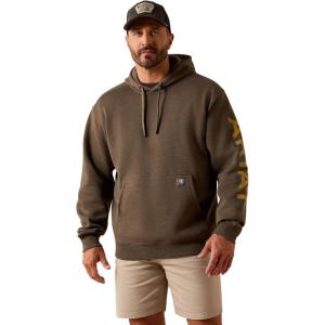 ARIAT mens Rebar Lightweight Logo Hoodie(Lightweight Logo/Major Brown Heather/Wood Thrus)