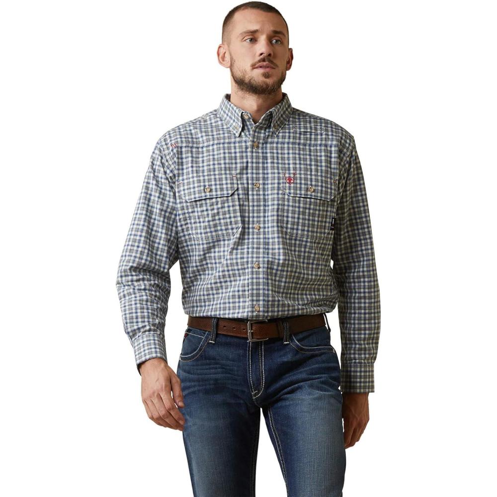 imageAriat Mens FR Plaid Featherlight Work ShirtClear Sky Plaid