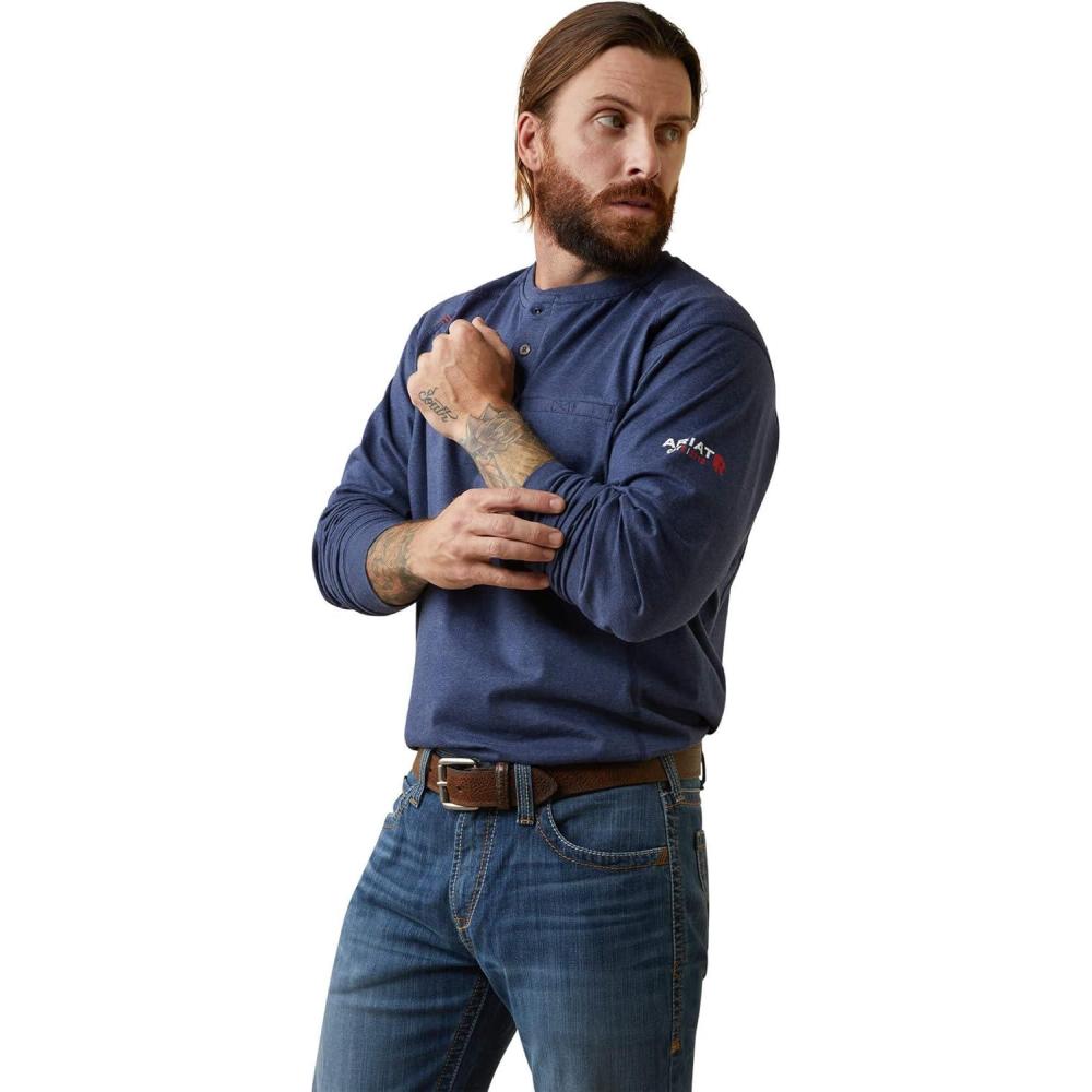 imageAriat Mens Fr Air Refinery Row Graphic Henley TopNavy Heather