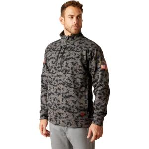 ARIAT mens Fr Durastrech Fleece 1/2 Zip Job Shirt(Charcoal Digi Camo)