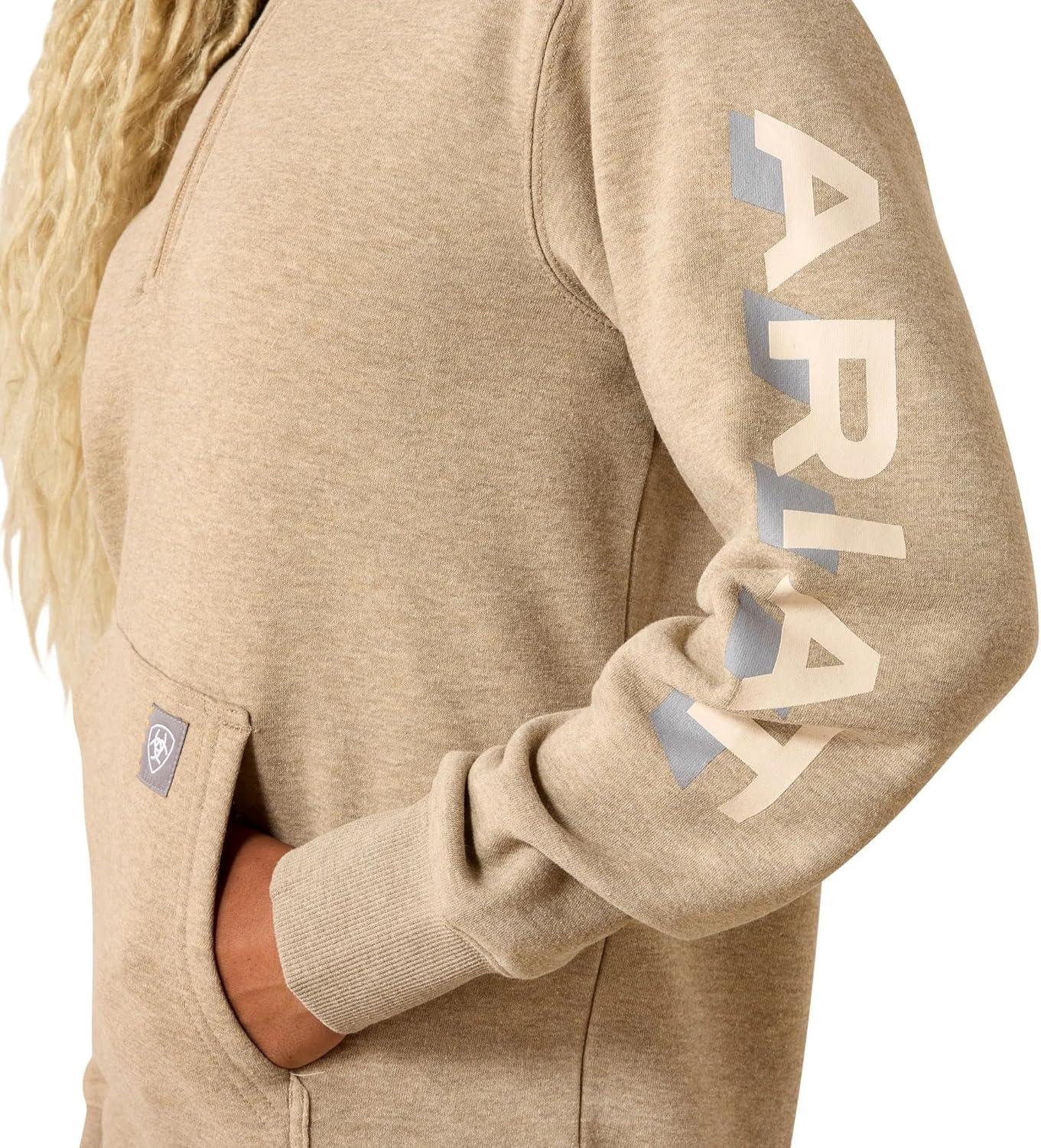 imageARIAT womens Rebar Lightweight Logo 12 Zip HoodieOatmeal HeatherWhisper Pink