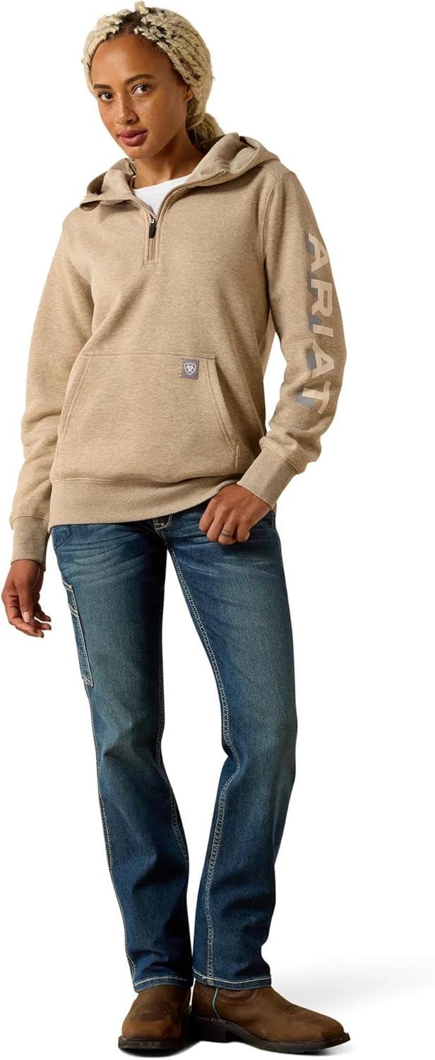 imageARIAT womens Rebar Lightweight Logo 12 Zip HoodieOatmeal HeatherWhisper Pink