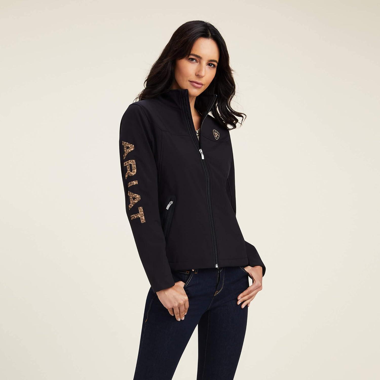 imageAriat Womens New Team Softshell Jacket Wind and Water Resistant JacketBlackLeopard
