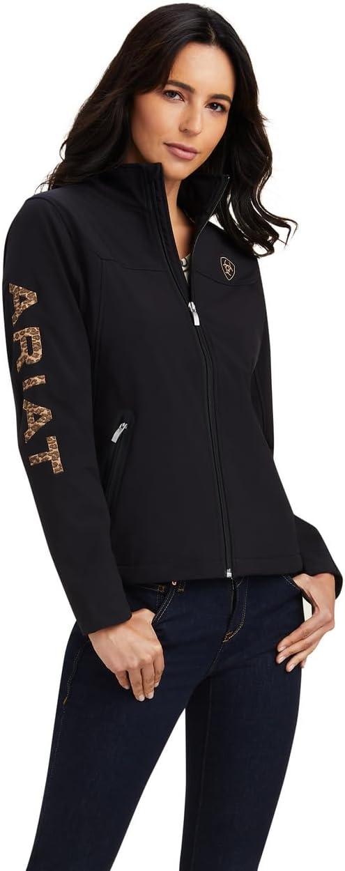imageAriat Womens New Team Softshell Jacket Wind and Water Resistant JacketBlackLeopard