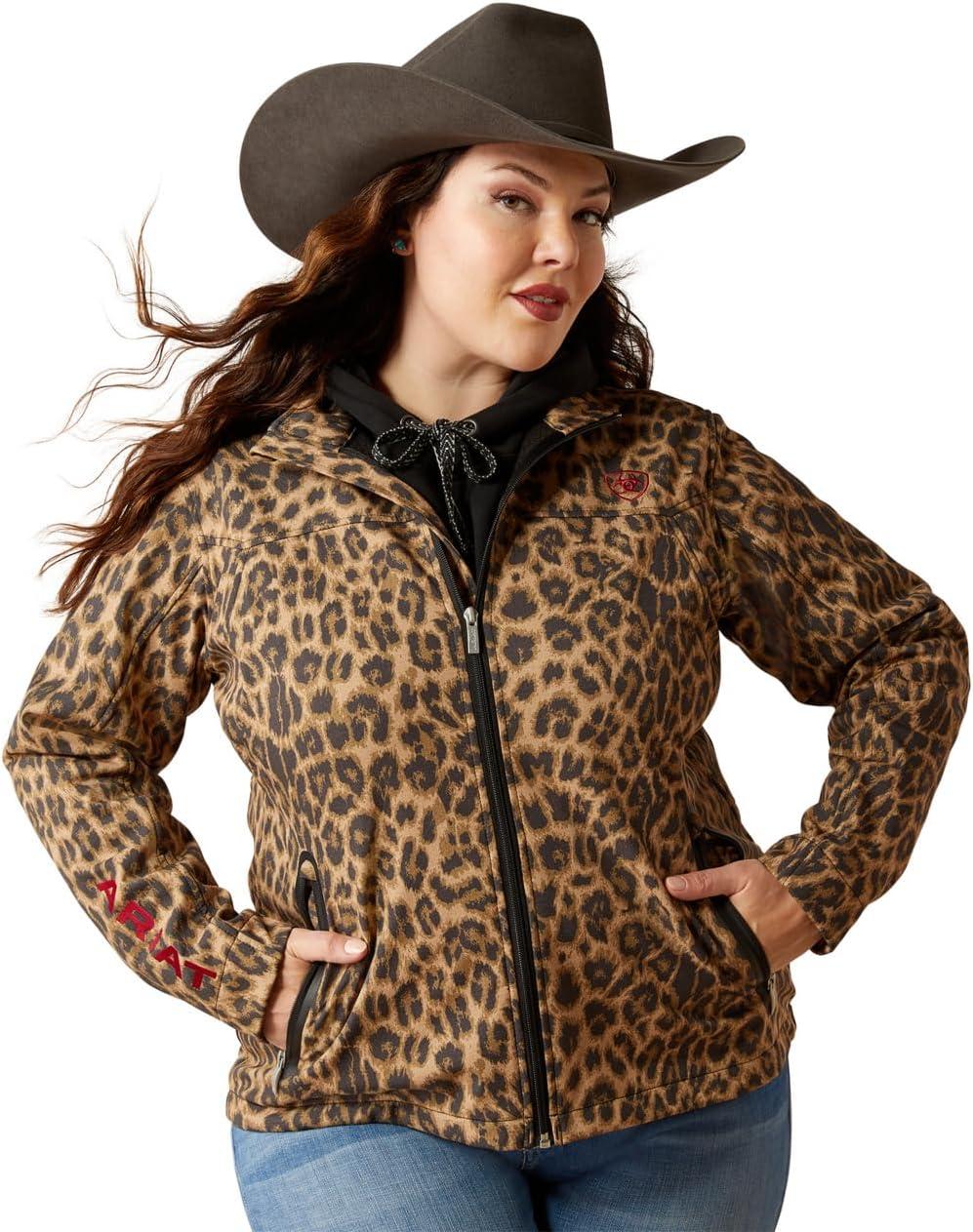 imageAriat Womens New Team Softshell Jacket Wind and Water Resistant JacketLila Leopard