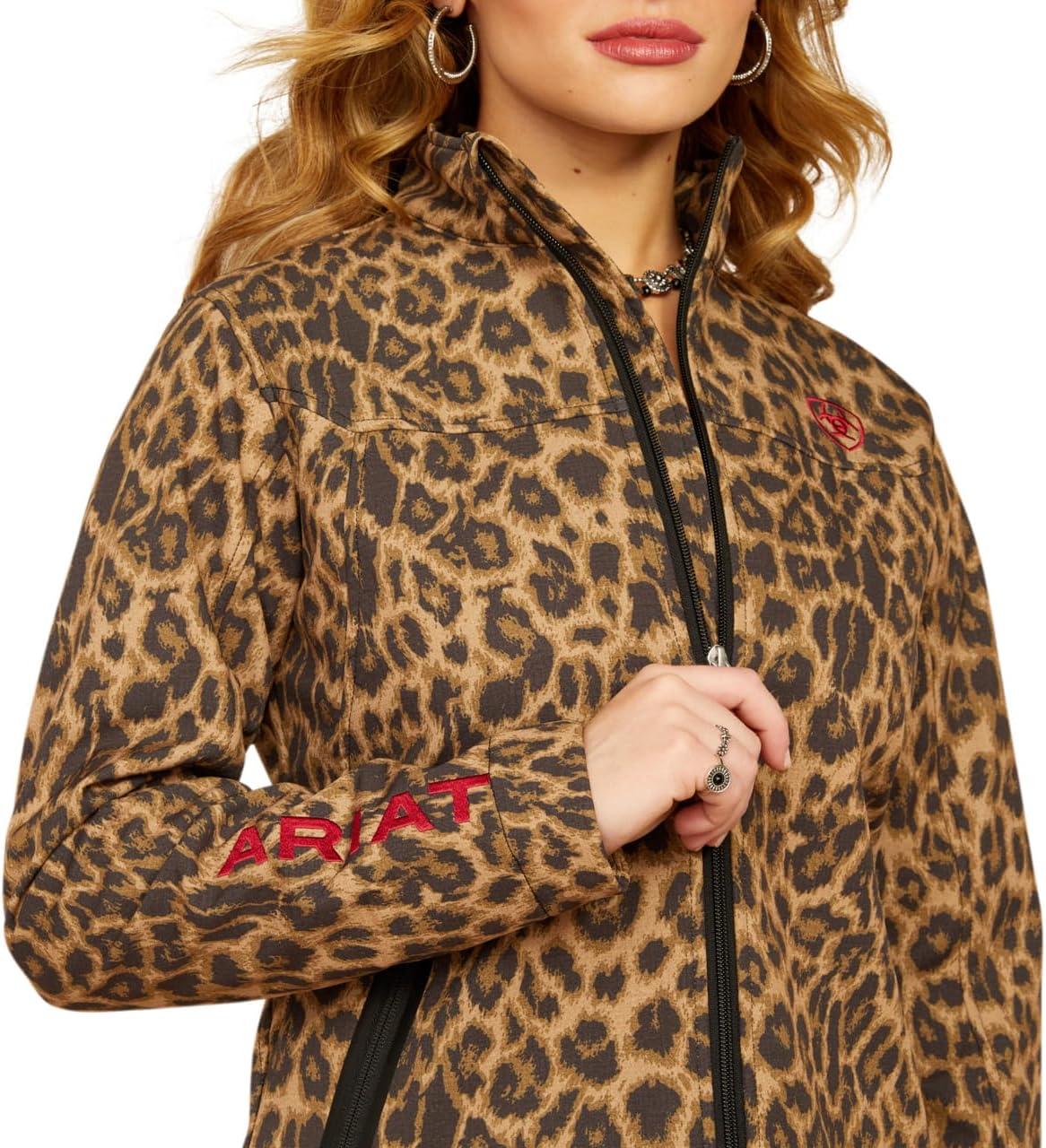 imageAriat Womens New Team Softshell Jacket Wind and Water Resistant JacketLila Leopard