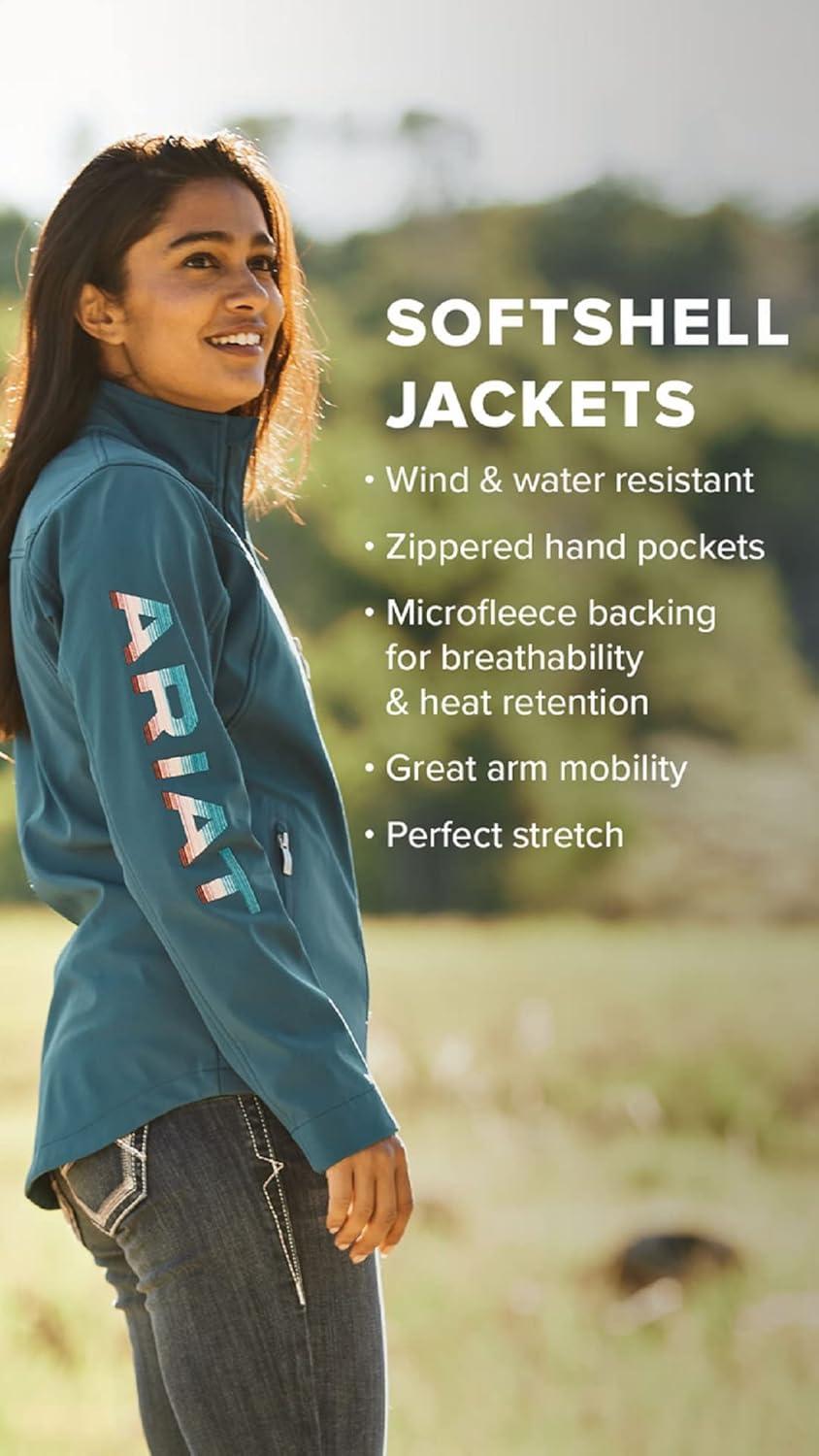 imageAriat Womens New Team Softshell Jacket Wind and Water Resistant JacketMex Black