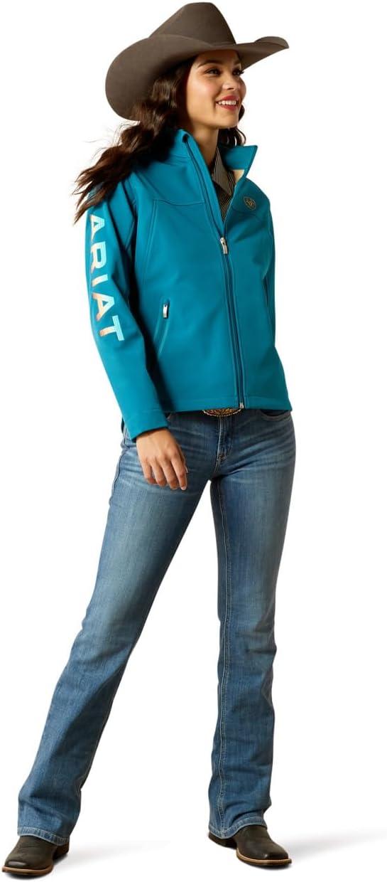 imageAriat Womens New Team Softshell Jacket Wind and Water Resistant JacketOcean DepthsRetro Ranch Print