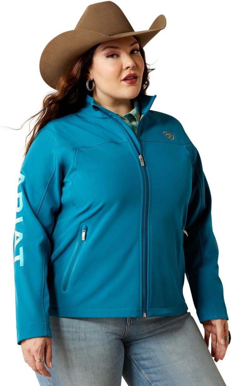 imageAriat Womens New Team Softshell Jacket Wind and Water Resistant JacketOcean DepthsRetro Ranch Print