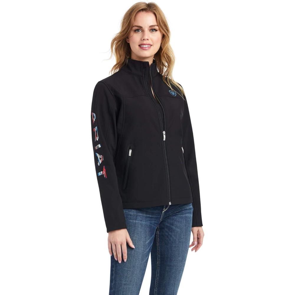 imageAriat Womens New Team Softshell Jacket Wind and Water Resistant JacketBlackNew Mexico Navy Print