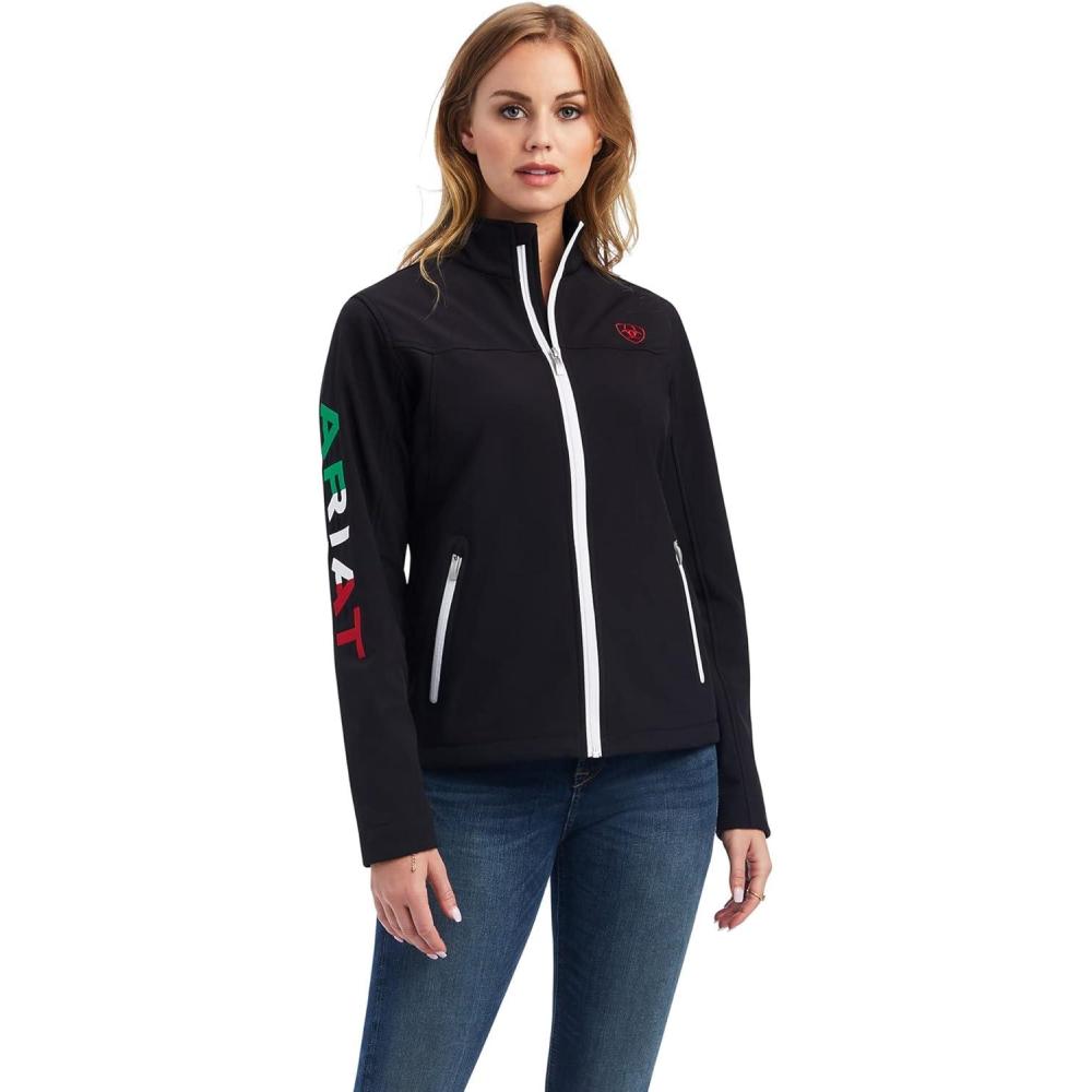 imageAriat Womens New Team Softshell Jacket Wind and Water Resistant JacketBlackWhite