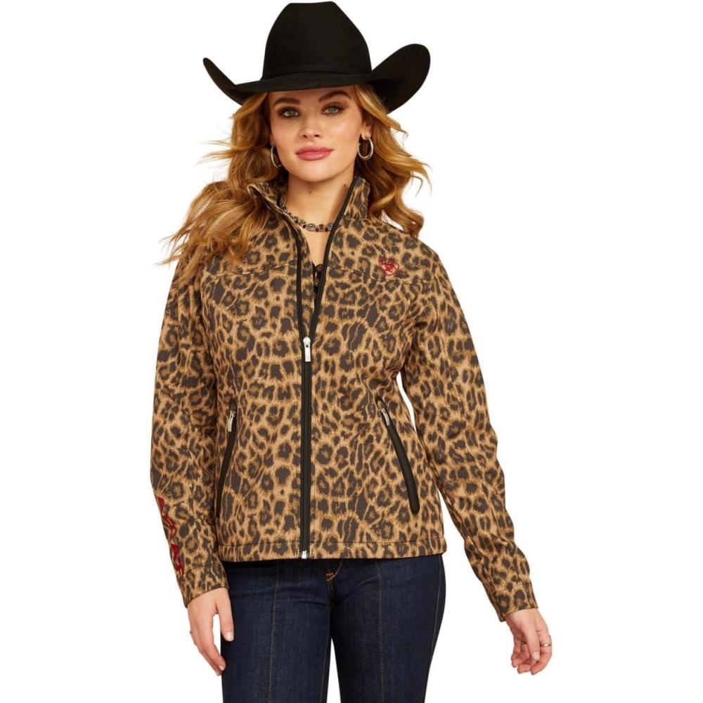 imageAriat Womens New Team Softshell Jacket Wind and Water Resistant JacketLila Leopard