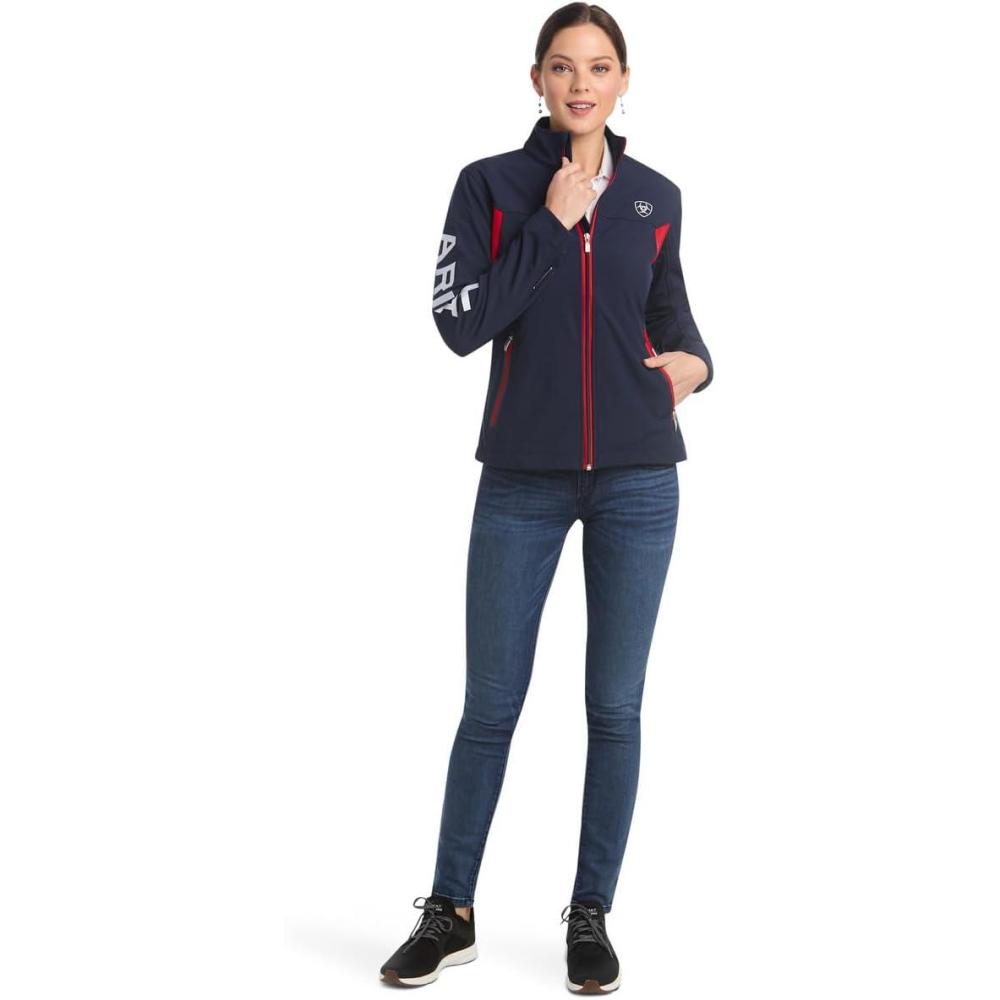 imageAriat Womens New Team Softshell Jacket Wind and Water Resistant JacketNavyRed