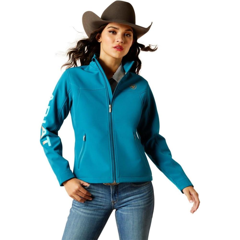 imageAriat Womens New Team Softshell Jacket Wind and Water Resistant JacketOcean DepthsRetro Ranch Print