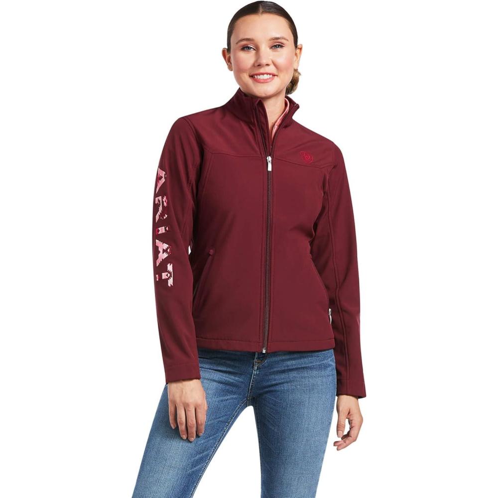 imageAriat Womens New Team Softshell Jacket Wind and Water Resistant JacketZinfandelCarmen Geo