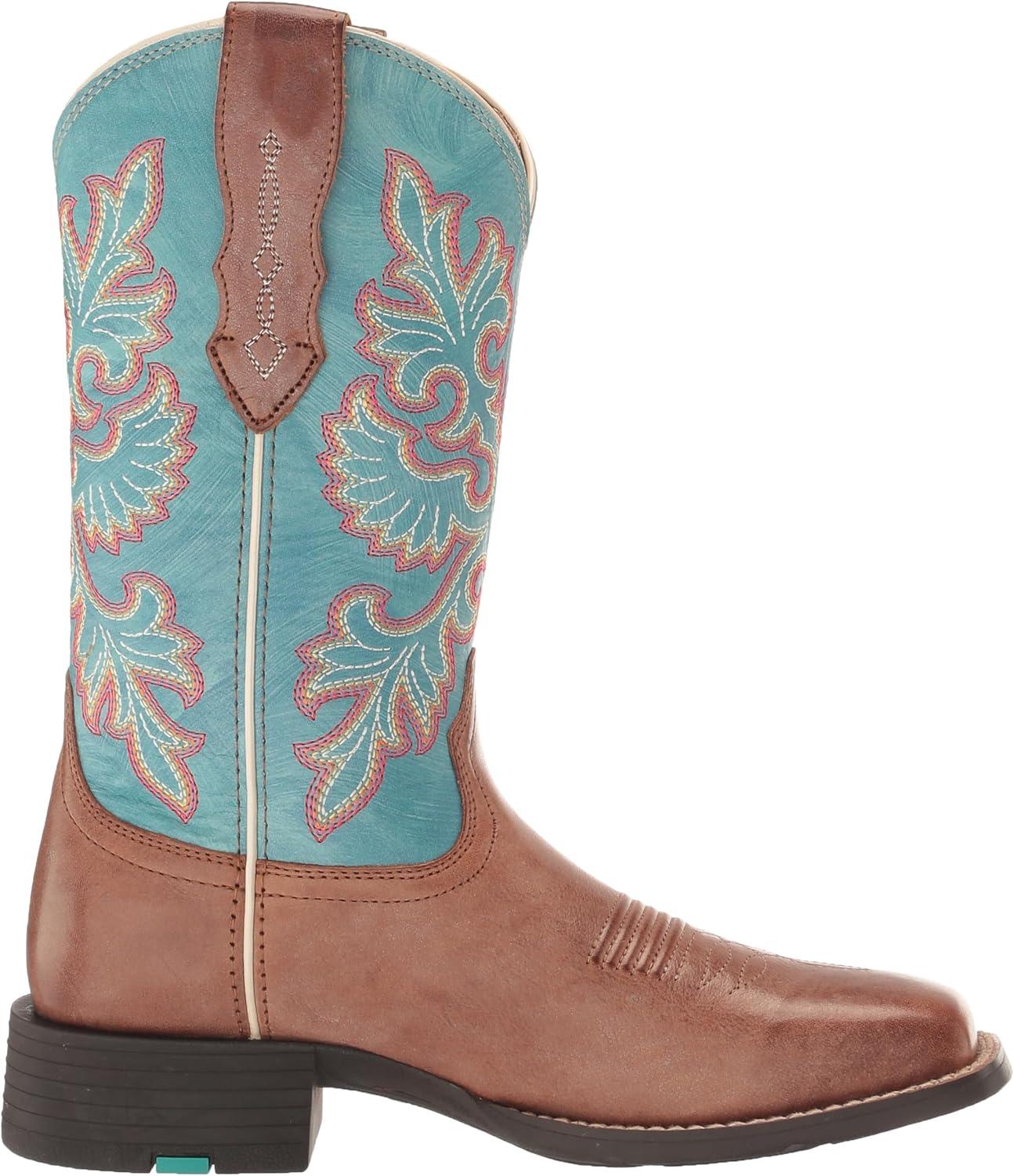 imageARIAT womens Round Up Wide Square Toe Stretchfit Western BootBuff BlondeNautical