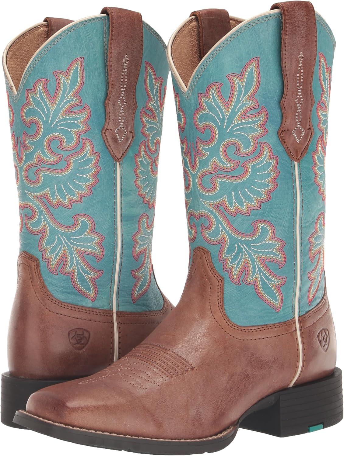imageARIAT womens Round Up Wide Square Toe Stretchfit Western BootBuff BlondeNautical
