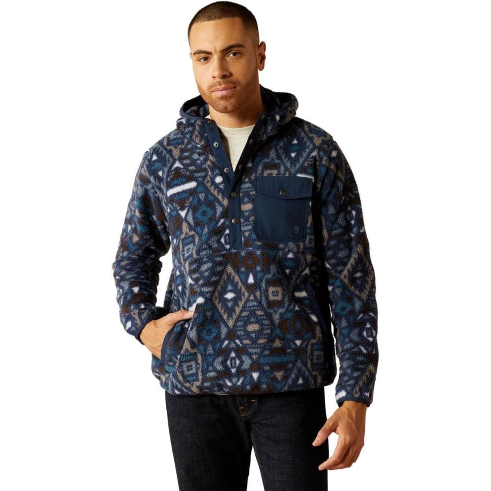 imageAriat Mens Hooded SweatshirtPolar Bear FleeceNavy Southwest