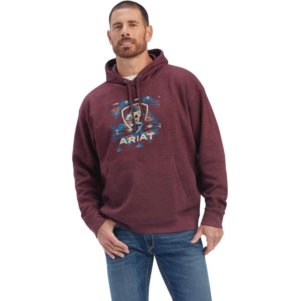 imageAriat Mens Hooded SweatshirtSouthwest BlockMalbec Heather
