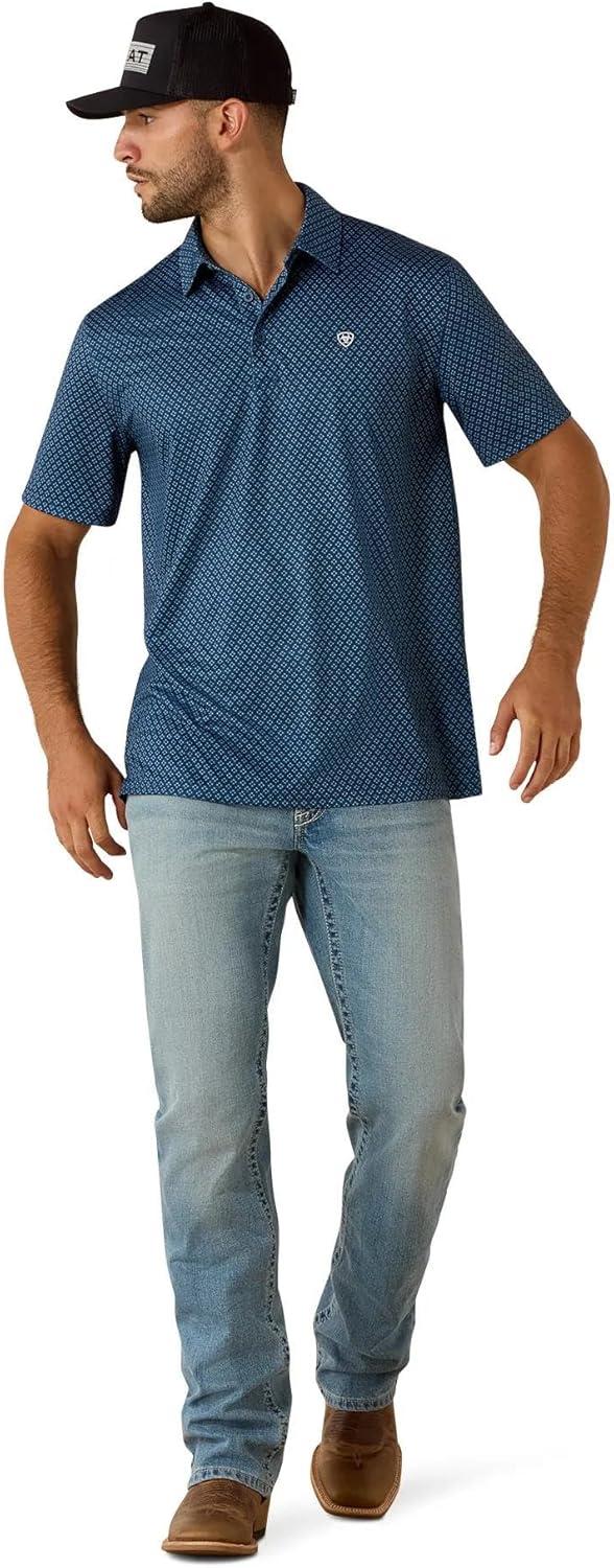imageARIAT Mens All Over Print Classic Fit PoloDark Denim Medallion Print