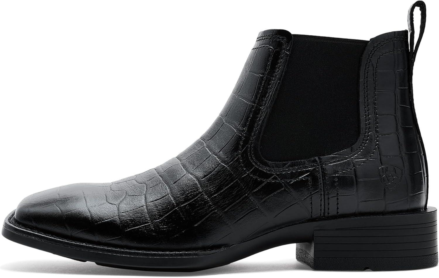 imageARIAT mens Booker Chelsea Wide Square Toe Western BootBlack Croc Print