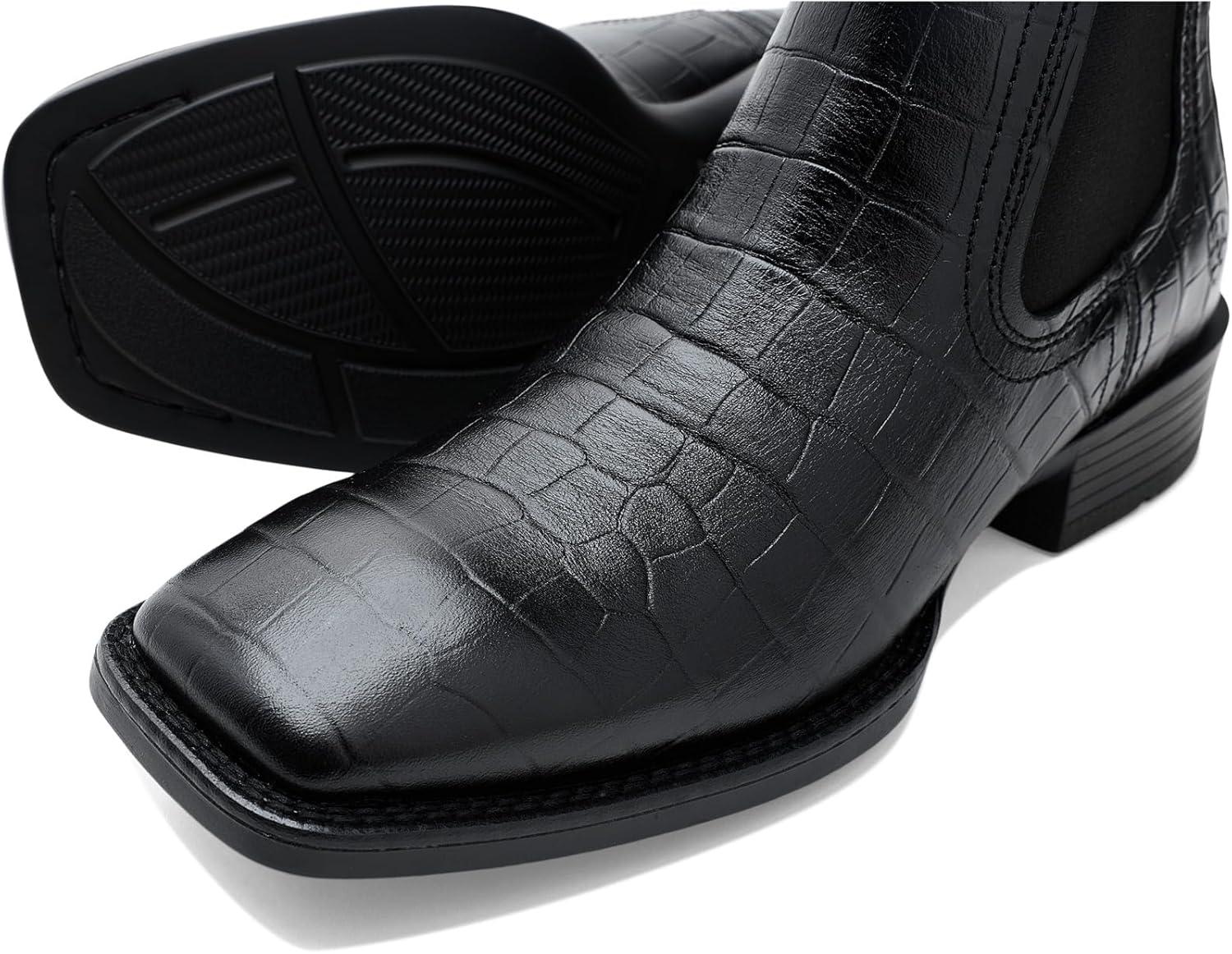 imageARIAT mens Booker Chelsea Wide Square Toe Western BootBlack Croc Print