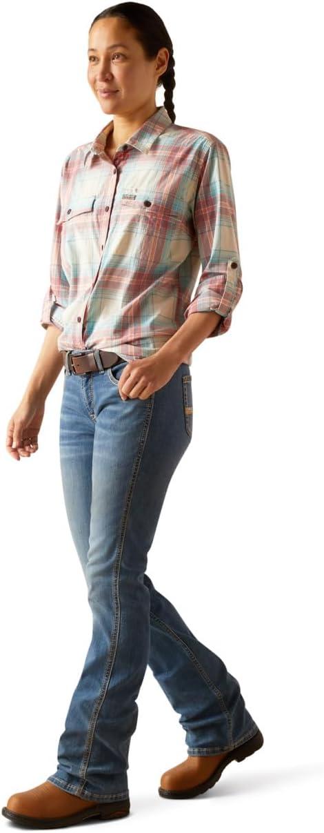 imageAriat Womens Rebar Made Tough Venttek Durastretch Work ShirtVanilla Ice Plaid