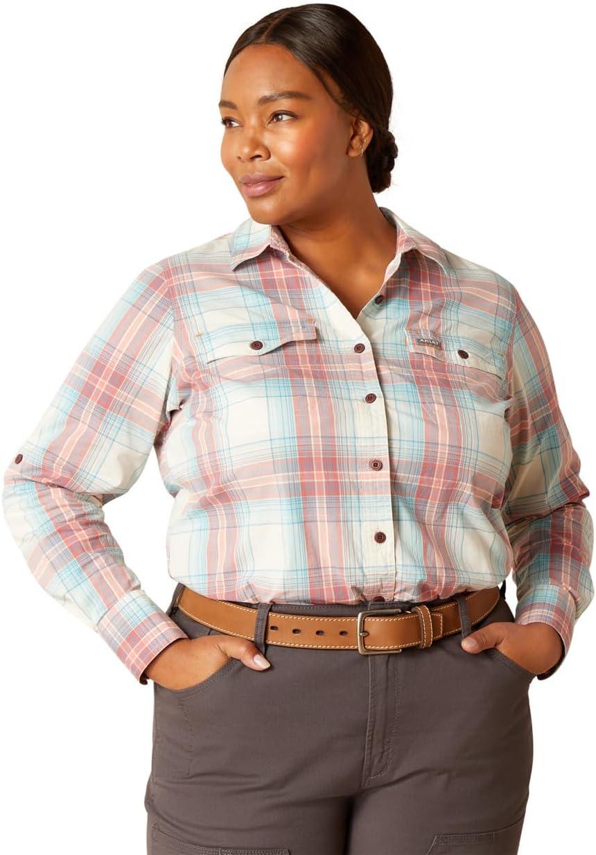 imageAriat Womens Rebar Made Tough Venttek Durastretch Work ShirtVanilla Ice Plaid