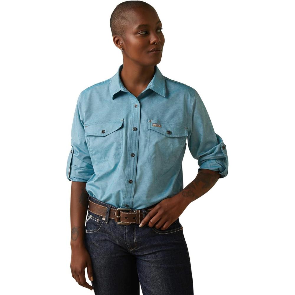 imageAriat Womens Rebar Made Tough Venttek Durastretch Work ShirtLarkspur Heather