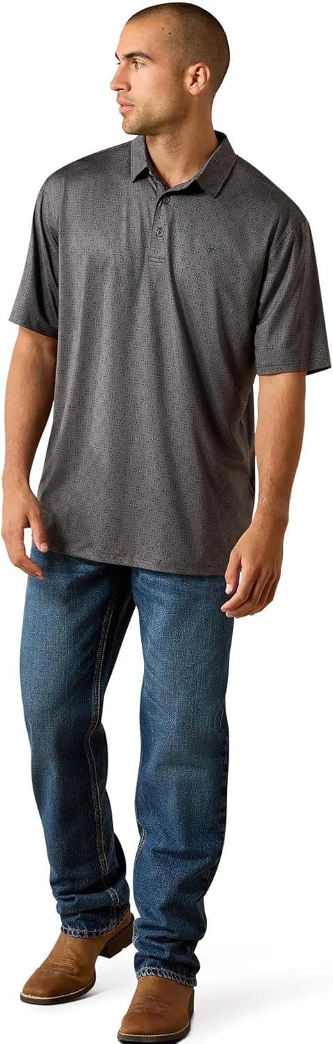 imageARIAT Mens Printed 360 Airflow Classic Fit PoloGrey Pinstripe