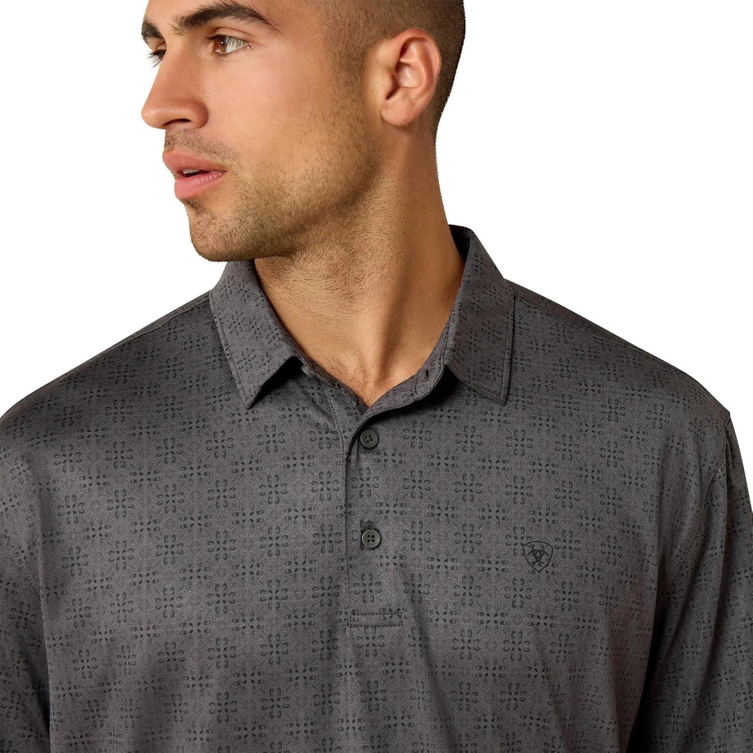 imageARIAT Mens Printed 360 Airflow Classic Fit PoloGrey Pinstripe