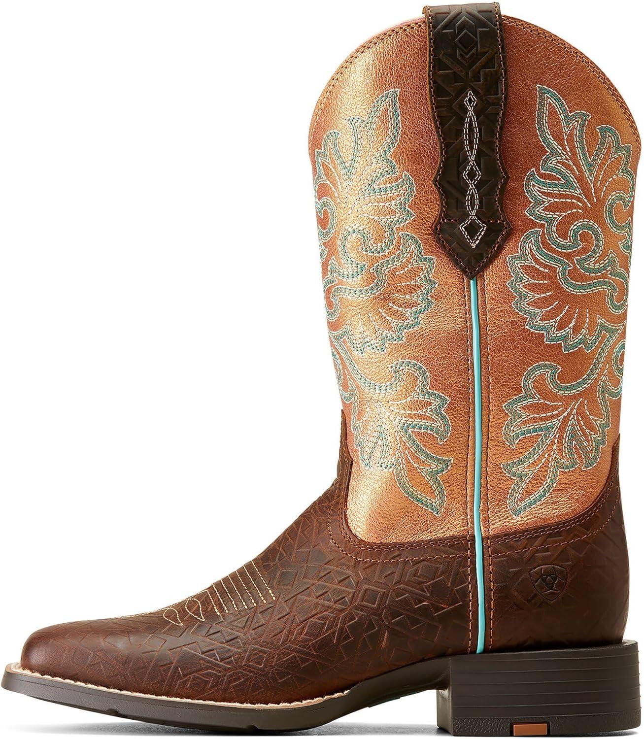 imageARIAT Unisex Youth Hybrid Rancher Wide Square Toe Western BootToasted Blanket EmbossCopper Glow