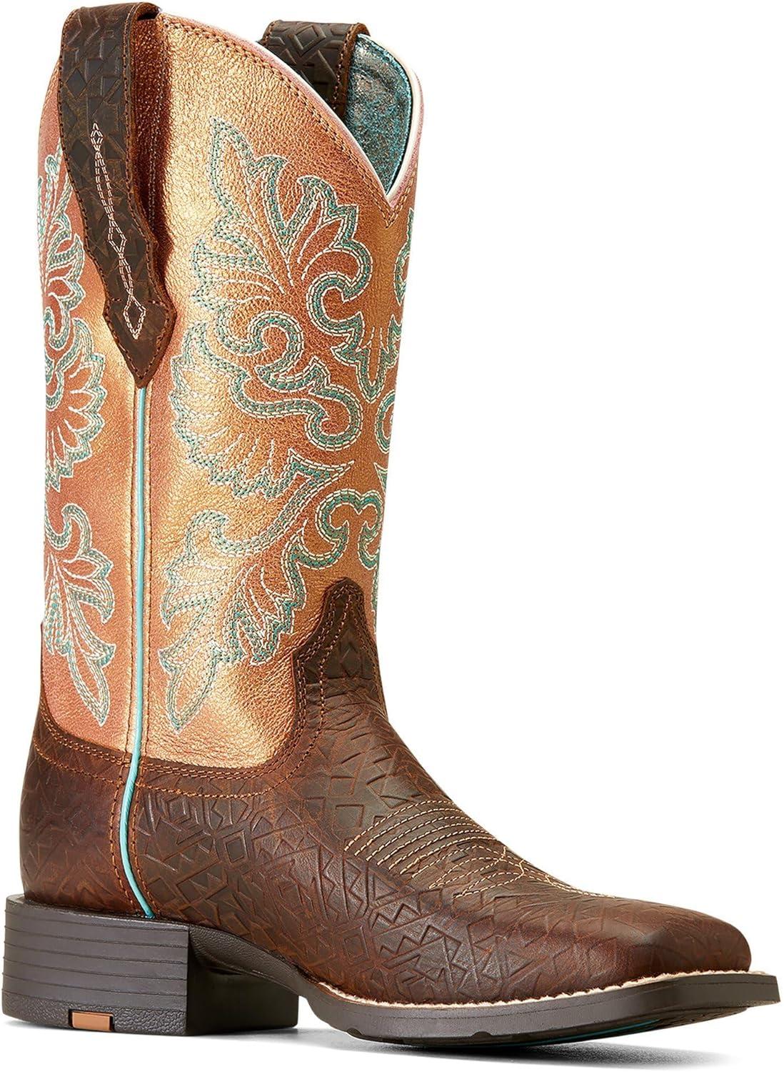 imageARIAT Unisex Youth Hybrid Rancher Wide Square Toe Western BootToasted Blanket EmbossCopper Glow