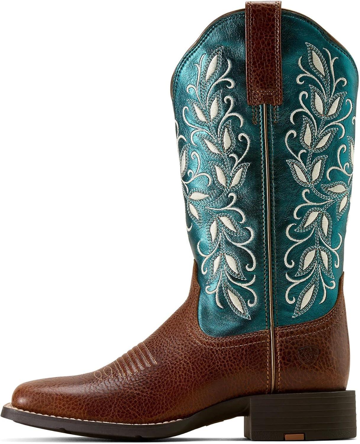 imageARIAT womens Round Up Holly Wide Square Toe Western BootBeasty Brown