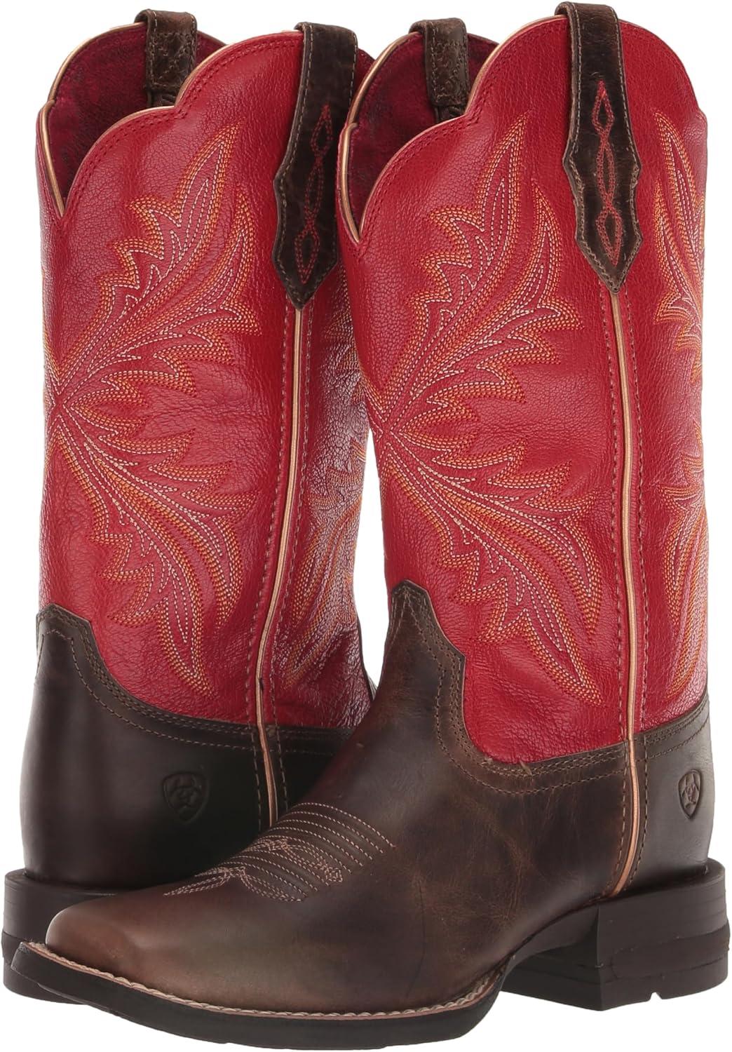 imageARIAT womens West Bound Western BootSableHeart Throb Red