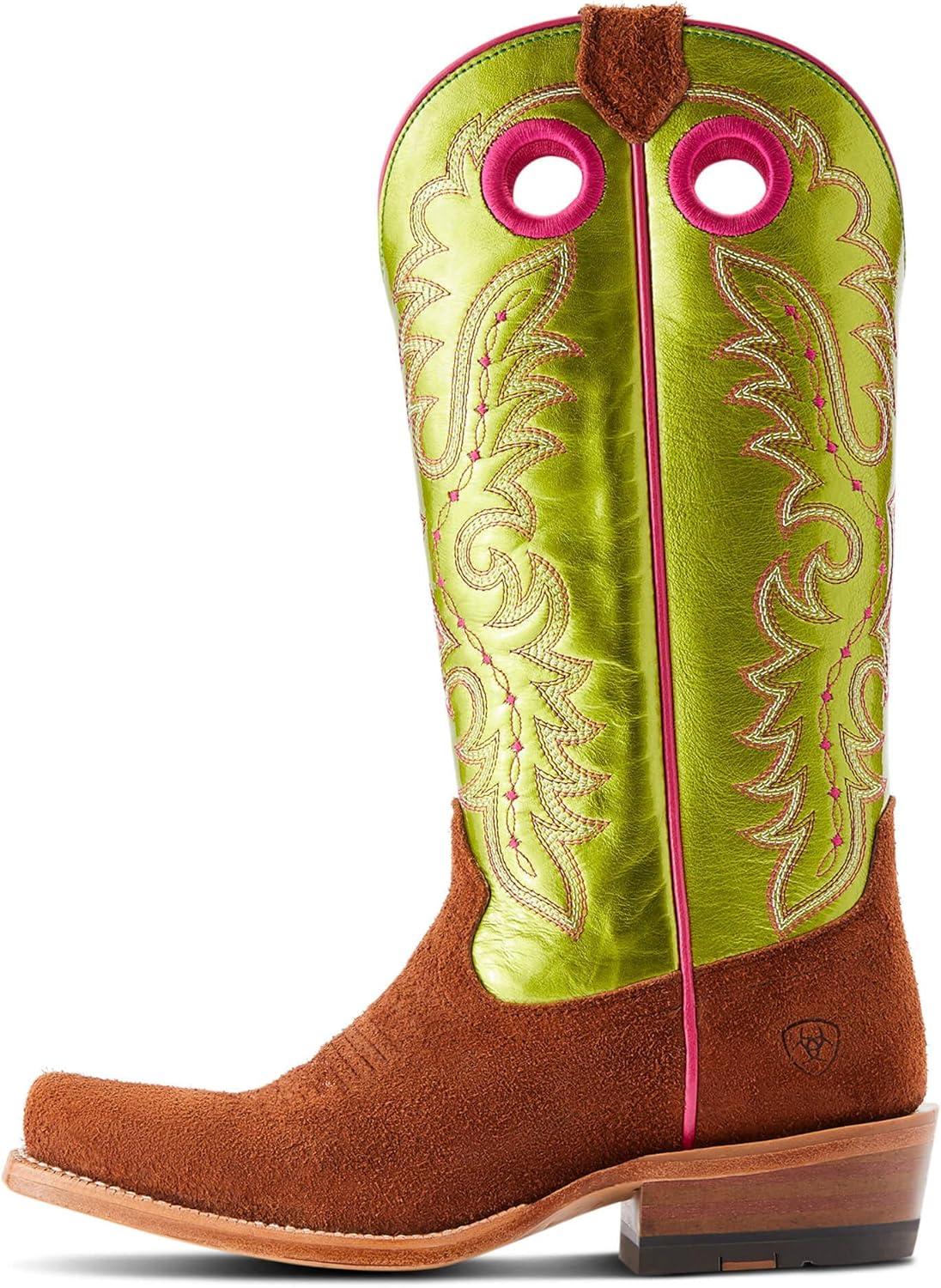 imageAriat Womens Futurity Boon Western BootCognac RoughoutElectric Lime Patent