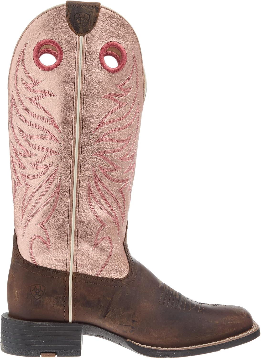 imageAriat Womens Round Up Ryder Western Cowboy BootDistressed BrownGolden Pink