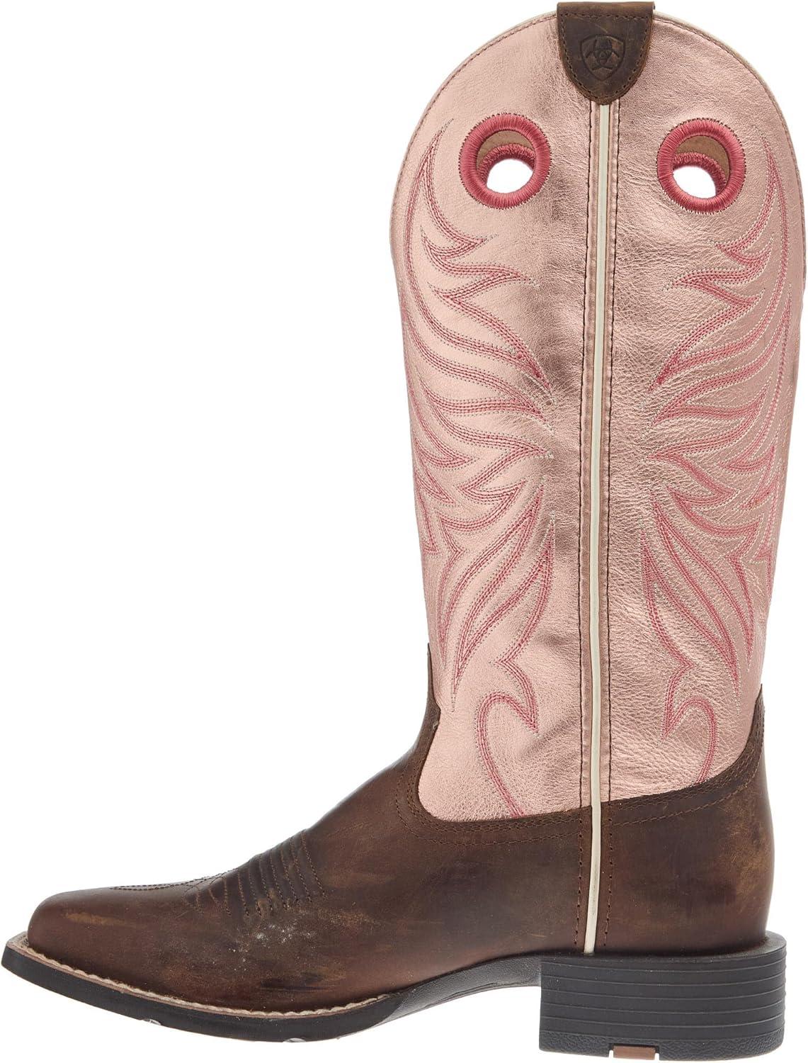 imageAriat Womens Round Up Ryder Western Cowboy BootDistressed BrownGolden Pink