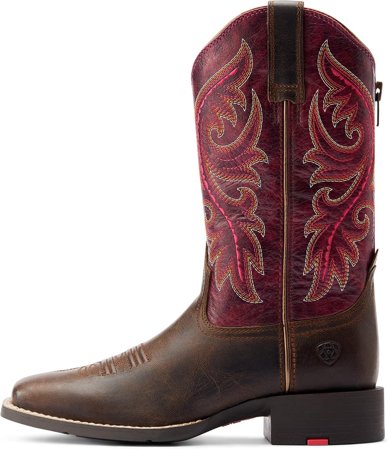 imageAriat womens Round Up Back Zip Western BootWorn Mocha