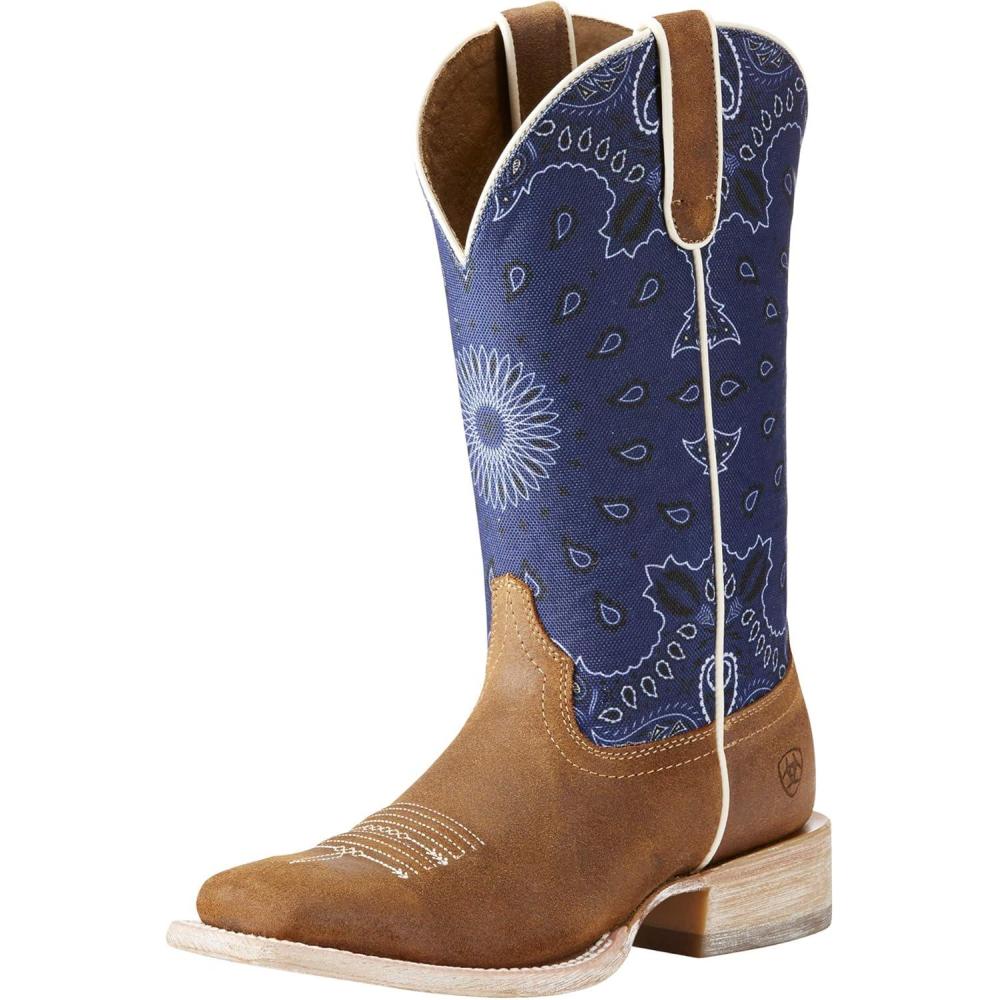 imageARIAT Womens Pendleton Circuit Savanna Western BootTaurus TanBlue Paisley Print