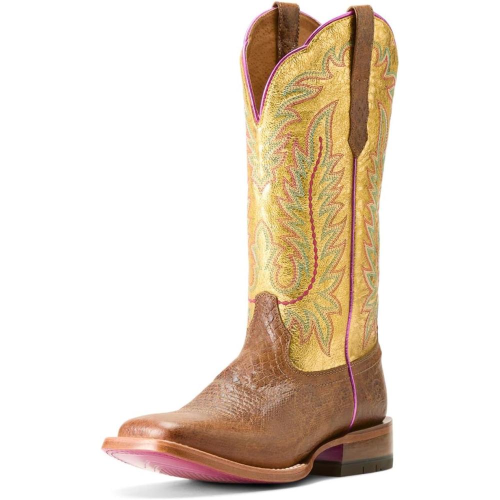 imageARIAT womens Frontier Tilly Western BootRich Brown Snake PrintGold Shine
