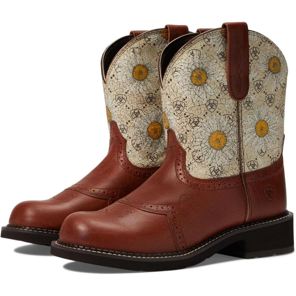 imageAriat Womens Fatbaby Heritage Farrah Western BootAutumn LeafDaisy Logo Print