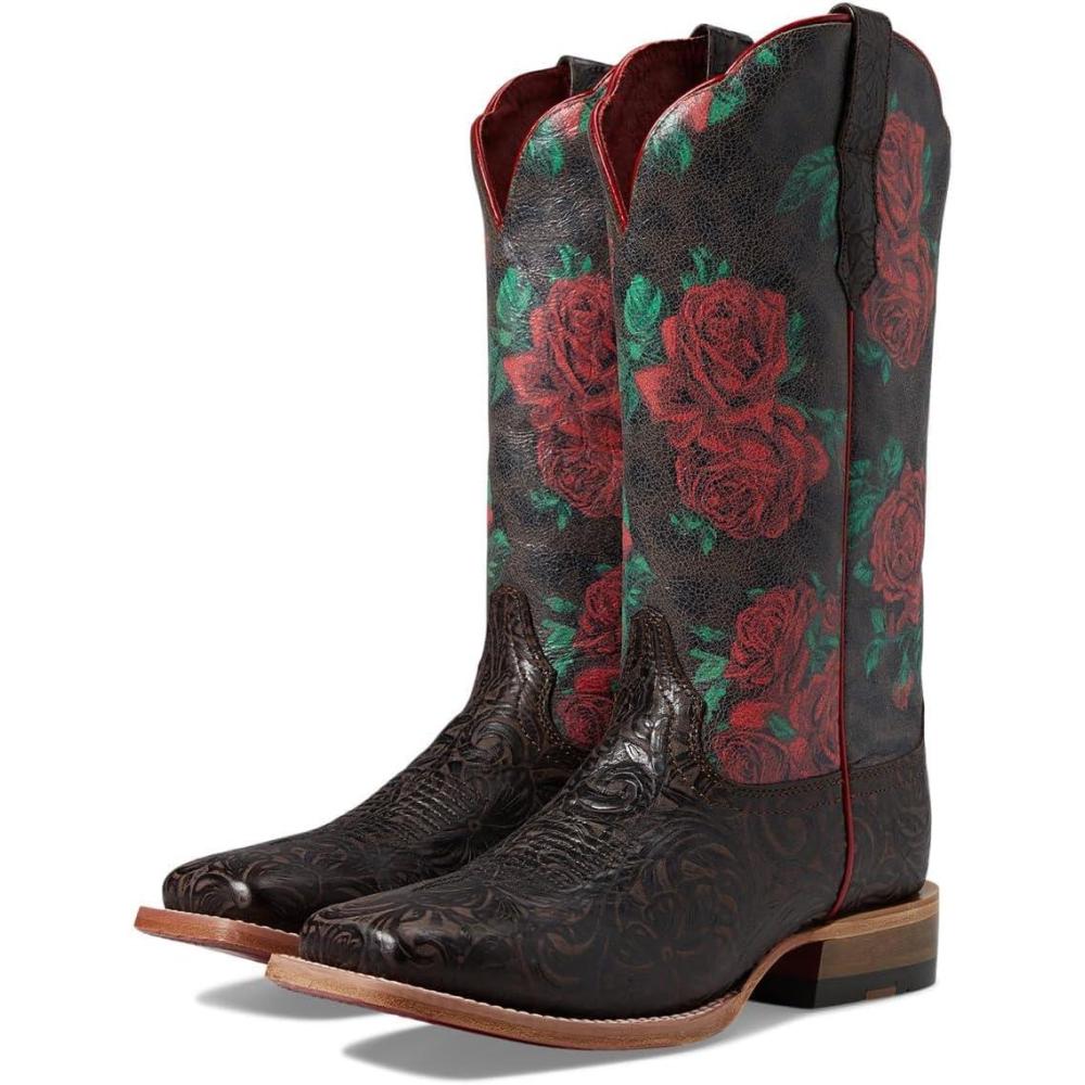 imageAriat Womens Frontier Farrah Western BootChocolate Floral EmbossWild Rose Print