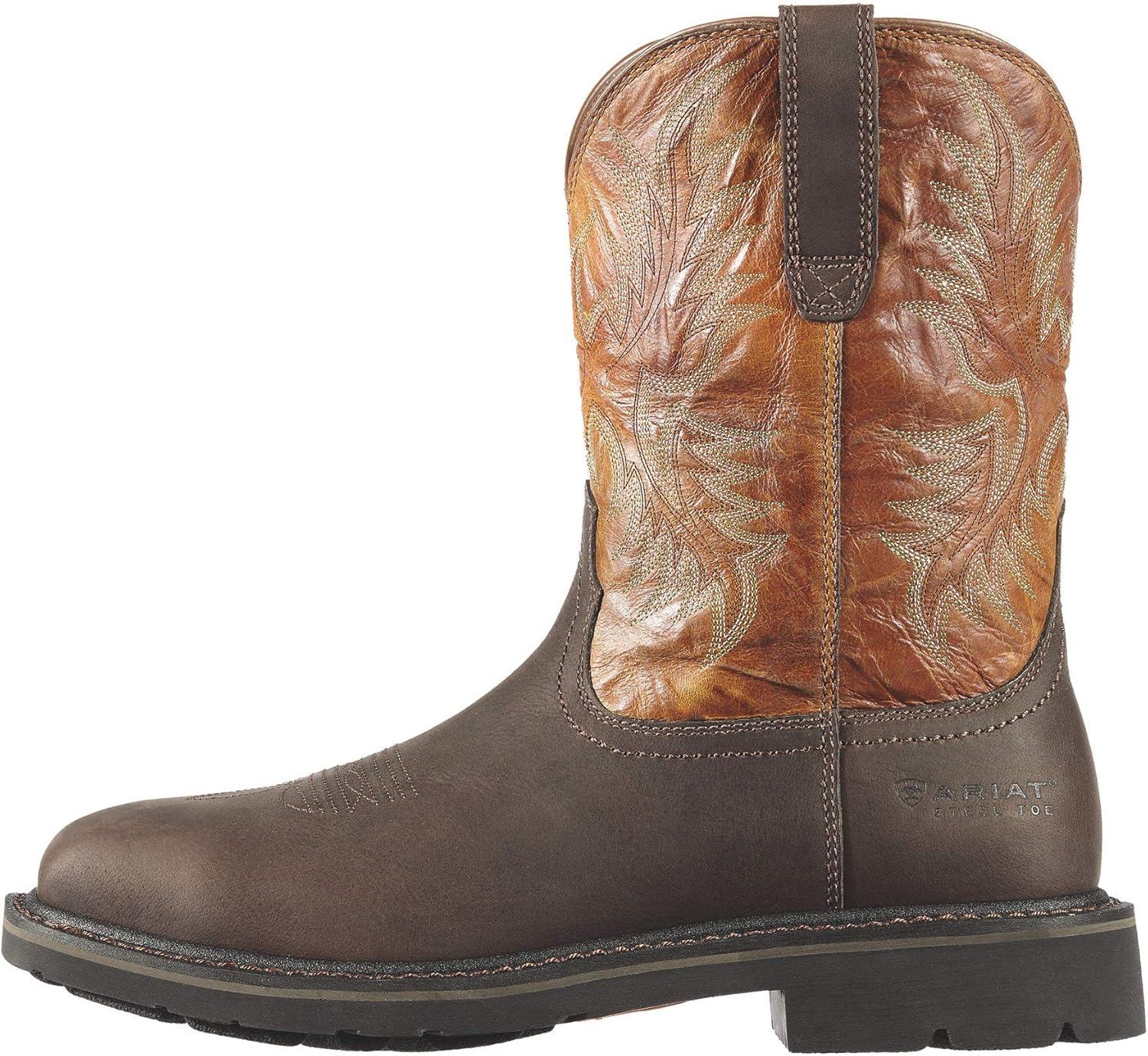 imageAriat Mens Sierra Wide Square Toe Steel Toe Work BootDark BrownPine Green