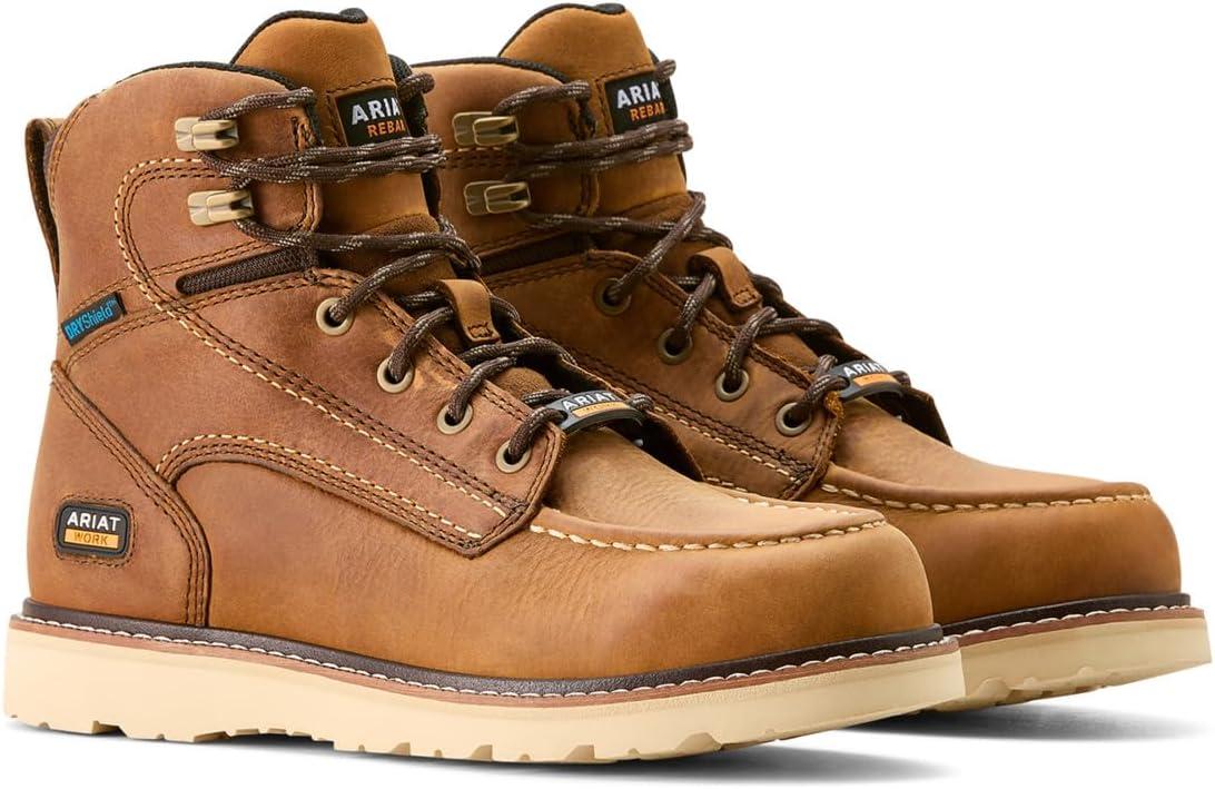 imageARIAT womens Rebar Wedge Moc Toe Waterproof Work BootAntique Brown