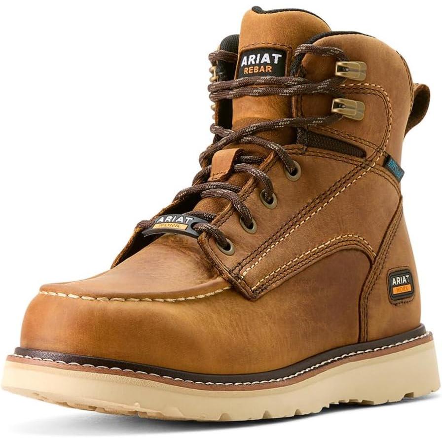 imageARIAT womens Rebar Wedge Moc Toe Waterproof Work BootAntique Brown